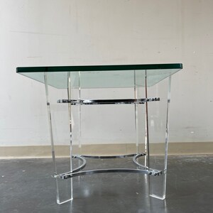 Vintage Lucite & chrome with beveled glass top end table in the style of Charles Hollis Jones image 4