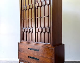 Mid Century Modern Vintage Walnut Highboy Dresser Brutalist