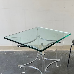 Vintage Lucite & chrome with beveled glass top end table in the style of Charles Hollis Jones image 1