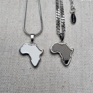 Colgante de mapa de África 8 colores opción de cadena de serpiente o bordillo - acero inoxidable - hipoalergénico a prueba de agua - joyería de cadena de collar africano