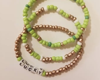 Bracelet porte-bonheur de la Saint-Patrick, bracelets empilables, vert et or, bracelets de perles de rocaille, cadeaux pour filles, saisonnier, cadeau pour elle, lot de 3 bracelets