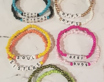 Best Friend Bracelets, Beaded Matching Bracelets, Bff Gifts,Gifts for Her, Bffs, Soulmates,Soul Sisters,Best Buds,Word Bracelets, Sentimenal