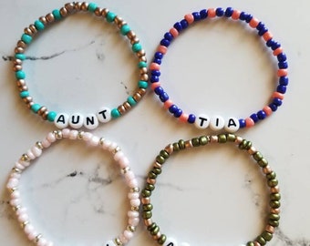 Auntie Bracelets, Beaded Bracelets, Aunt Gifts, Custom Jewelry, Aunt, Auntie, Ti Ti, Tia, Gifts for Sisters, Word Bracelet, Sentimental