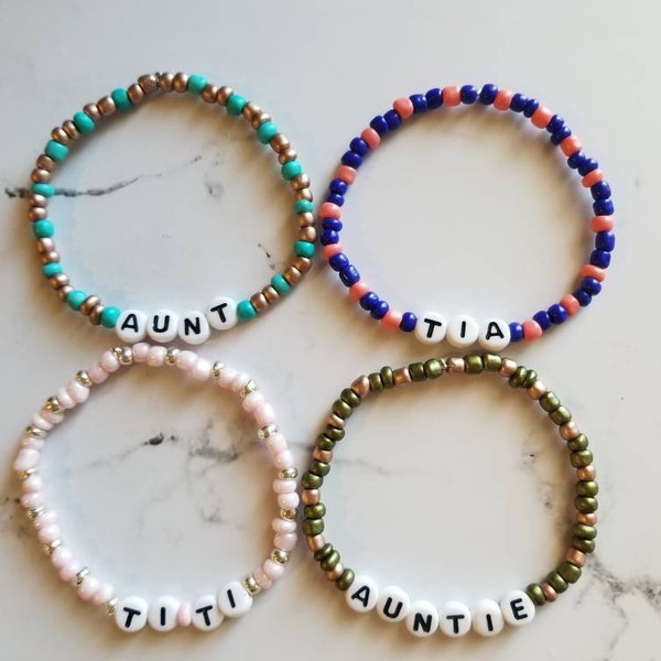 Auntie Bracelets, Beaded Bracelets, Aunt Gifts, Custom Jewelry, Aunt, Auntie, Ti Ti, Tia, Gifts for Sisters, Word Bracelet, Sentimental