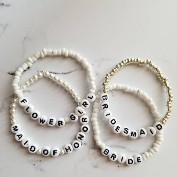 Wedding Party Bracelets,Wedding Bracelets, Flower Girl, Maid of Honor, Bride,Bridesmaids Bracelet, Beaded Bracelets for Her, Bridal Party