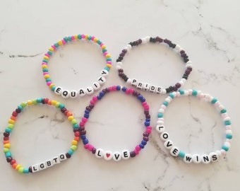 Pulseras del orgullo, pulseras LGBTQ con cuentas, pulseras de palabras, arcoíris, orgullo bisexual, pansexual, asexual, orgullo trans, joyería con cuentas, ideas para regalos