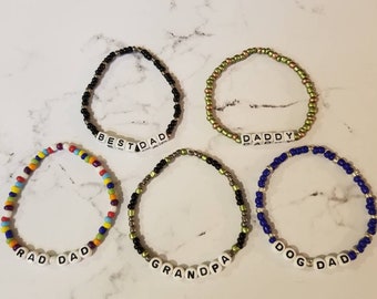 Dad Bracelets,Beaded Bracelets for Him,Car Decor, Gifts for Dad,Bracelet for Grandpa,Gift Ideas for Him,Dog Dad,Best Dad,Custom Made