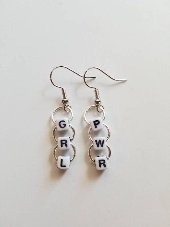 Beaded Word Earrings, Girl Power Dangle Earrings, Small Business, Quirky Earrings, Cute Beaded Jewelry, Earrings for Her, Funky Earrings