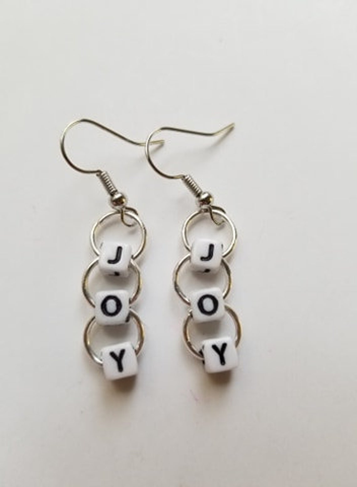 Joy Earrings Beaded Word Earrings Dangle Earrings Quirky Etsy
