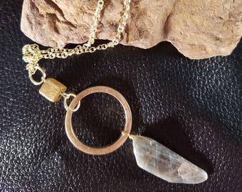 Long Boho Sliced Druzy Geode Quartz Agate Grey Natural Stone Shiny Gold Necklace