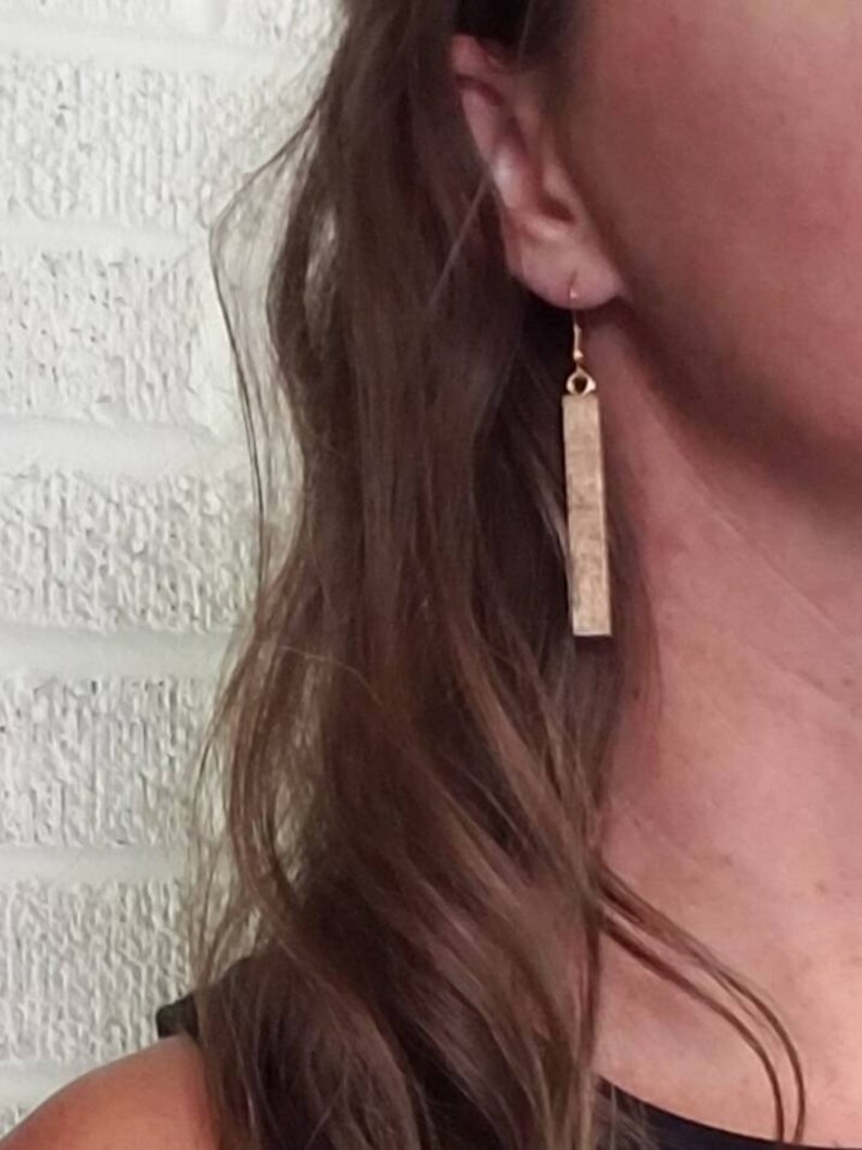 Wooden Rectangle Dangle Earrings Lightweight Boho - Gift Nature Statement