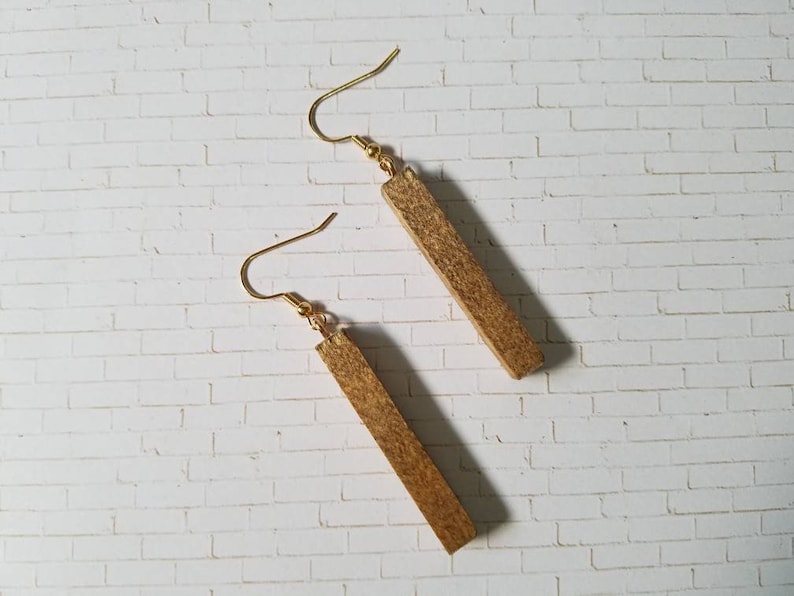 Wooden Rectangle Dangle Earrings Lightweight Boho - Gift Nature Statement