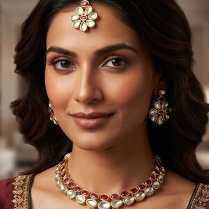 Radha Ruby Dubbellaagse Kundan achterkant Meenakari Ketting set