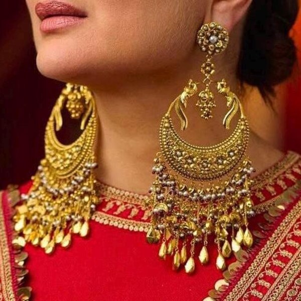 BOLLYWOOD TIGER TASSEL EARRINGS GOLD BRASS