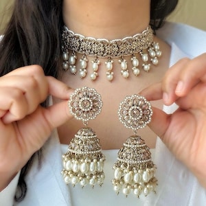 Golden Polki Choker Necklace Set with maangtikka,indian choker set,desi choker,indian jewelry,pakistani choker set,bridal choker