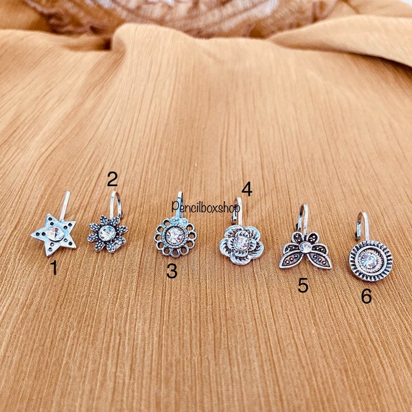 Oxidized German Silver  Plated Handmade Non-Pierced Nose clip, Nose Pin, Nose Rings & Nose Stud for women