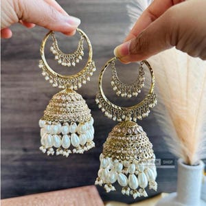 Colors-Big Jumbo Bahubali pearl jhumki earrings with maangtikka,jhumka earrings,desi jhumkas,desi earrings,bollywood jhumkas,indian jewelry