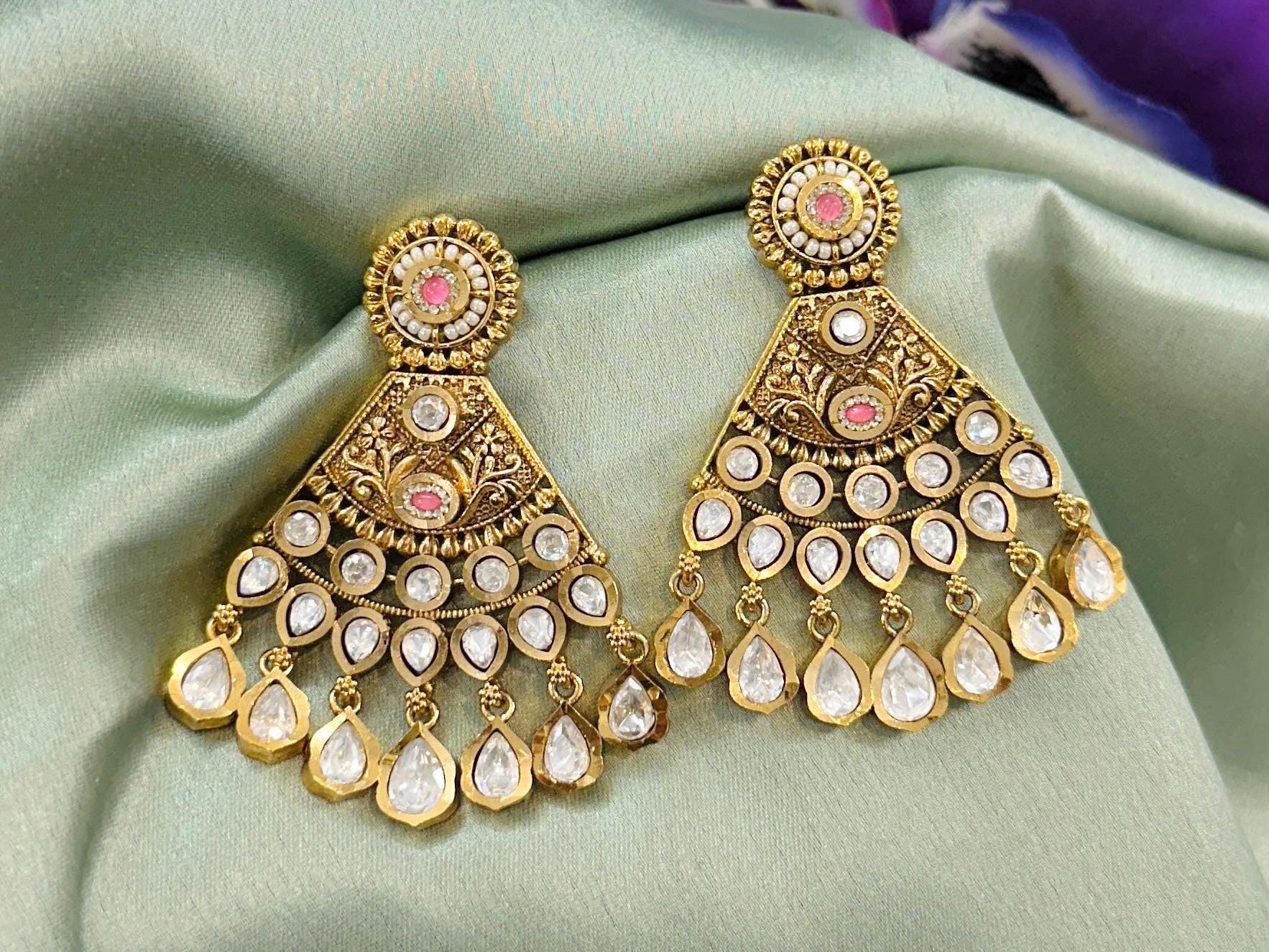Light Weight Golden Antique Earrings Light Weight Daily Wear Gold - Main Image