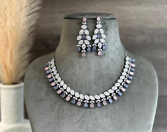 Kavya Púrpura rosa Victoriano Simple delicado conjunto de collar de diamantes americanos