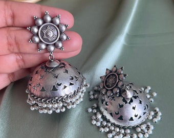 German silver Earrings| Indian jewelry earrings,indian jhumka earrings |Bollywood jewelry|Desi Jewelry | ethnic earrings |oxidised jewelry