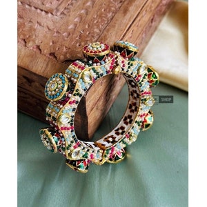 Jadau Navratan statement Single Openable Bangles,bangle jewelry, indian jewelry,pearl bangles,rakhi gift,Bangles,indian wedding jewelry