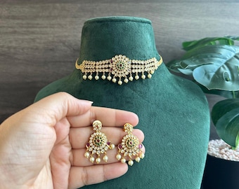Cz Temple choker  Necklace Set | Temple jewelry | Indian Jewelry |Statement jewelry / gold necklace/ one gram jewelry / South Indian jewelry