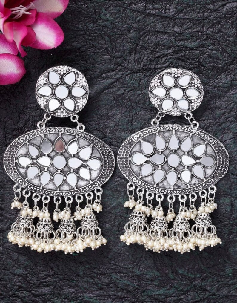 Oxidized Earrings Indian jewelry Earringsmirror Jhumka | Etsy