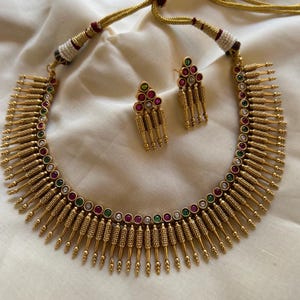 Simple Multicolor Navratna Kemp Stone necklace set,south indian jewelry,ethnic jewelry,traditional necklace,desi Jewelry,Indian set