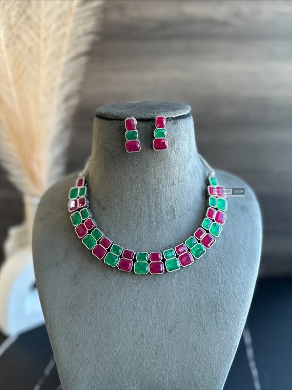 Conjunto de collar oxidado, joyería india, collar indio joyería