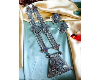 Garba jewelry,indian jewelery,oxidised jewelry,silver necklace set,oxidised necklace set,navratri jewelry,Indian jewelry set