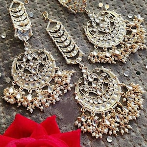 Kundan Pearl Long Hanging Jhumki Earrings, pearl earrings ,Indian jewelry Earrings,Jhumka earrings,kundan Earrings, maangtikka,