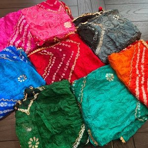 Bandhani Double shade Gota dupatta, Chinon silk dupatta, Bandhani dupatta, Bridesmaids Gift, Indian dupatta, 2.25 meter dupatta