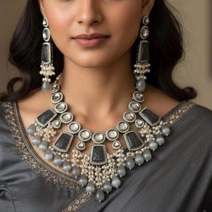 Ruhi Premium Statement Designer Uncut kundan Polki Pearl Necklace set,kundan necklace set,kundan jewelry set,indian wedding set,wedding set