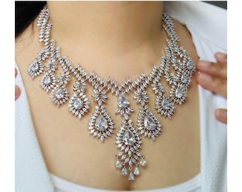 Indian necklace set,Cz Diamond Necklace set,American diamond necklace set,CZ Necklace set,indian wedding set,bridal jewelry,jewelry set