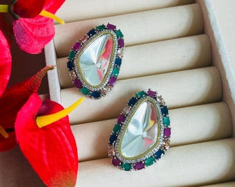 Orecchini indiani kundan cz non tagliati per gioielli da donna / orecchini Bollywood / orecchini cz Ad / gioielli indiani / gioielli Diwali, gioielli da sposa, orecchini a bottone