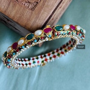 Multicolor Jadau Bangle , bangle jewelry, indian jewelry,pearl bangle, Bangles,indian wedding jewelry,indian bangle,kadas