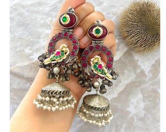German silver pachi Ghungroo jhumka German silver earrings