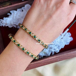 Indian Jewelry,Indian bangles,Green Polki Golden Bangle set of two,daily wear bangles,desi jewelry,kadas,Indian bangles,indian jewelry