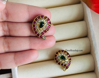 RESTOCKED Kemp stone Golden Stud Earrings/south indian studs /Antique Gold Finish/Indian Jewelry/desi jewelry/indian Earrings/stud earring