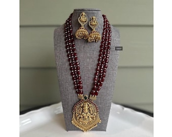 Conjunto de collar de piedra del templo Lakshmi Ji, joyero indio, joyería india, collar de Bollywood, joyería desi, joyería del templo, joyería del sur