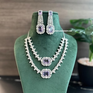 purple Indian necklace set,Diamond Necklace set,American diamond necklace set,CZ  Necklace set,indian wedding set,bridal jewelry,jewelry set