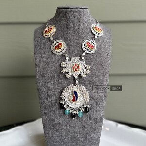 Blue - Navratri Special! German Silver Shell & Thread Beads Necklace Set 13