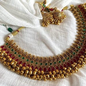 Tempel Halsketten-Set | Schmuckstempel | Indischer Schmuck|Zierlicher Schmuck |Statement Schmuck/ Goldkette/ ein Gramm Schmuck/ Südind