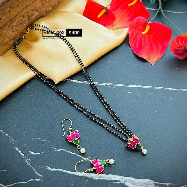 mangalsutra/multicolor Mangalsutra/Indian Jewelry/Black Beads Mangalsutra/gift for wife/Anniversary gift/Mangalsutra necklace