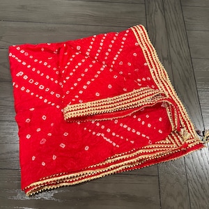 Bandhej Red Gota dupatta, Chinon silk dupatta, Bandhani dupatta, Bridesmaids Gift, Indian dupatta, 2.25 meter dupatta
