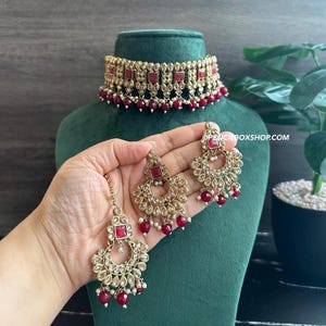 Ruby Kundan Choker Set/Indian Jewelry/Bridal Jewelry/Festive Necklace Set/Partywear Choker Set/Wedding Jewelry Set