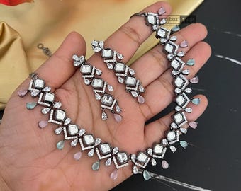 set collana rosa Mint Victorian CZ, gioielli da sposa, gioielli Bollywood, gioielli indiani, gioielli pakistani, gioielli cz, gioielli desi