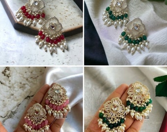 Multiple colors-Pearl Kundan cz Medium Pearl Drop dangling earrings,indian earrings,Kundan earrings,desi earrings,bollywood jewelry