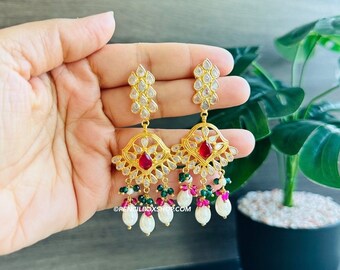 Indian earrings,14k plated Jhumka Earrings/Indian Jewelry/desi jewelry,indian jhumkas/south indian earrings,Kundan earrings