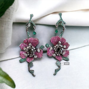 Diamond cz earrings,cz earrings,Indian earrings,ruby green invisible earrings,statement jewelry,pakistani earrings,bridesmaids jewelry